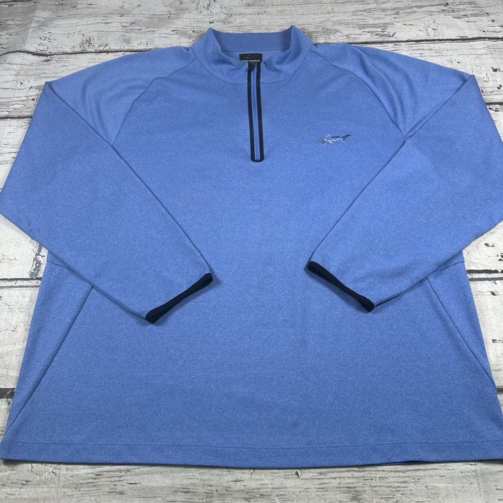 Greg Norman Shark Logo Mens XL 1/4 Zip Blue Pullover Lightweight For Tasso Elba